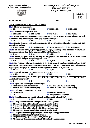 Đề thi học kỳ II môn Hóa học Lớp 10 - Mã đề 132 - Năm học 2018-2019 - Trường THPT Ngô Quyền